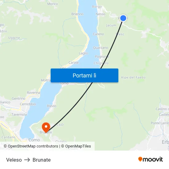 Veleso to Brunate map