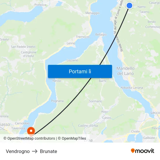 Vendrogno to Brunate map