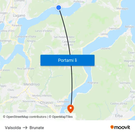 Valsolda to Brunate map