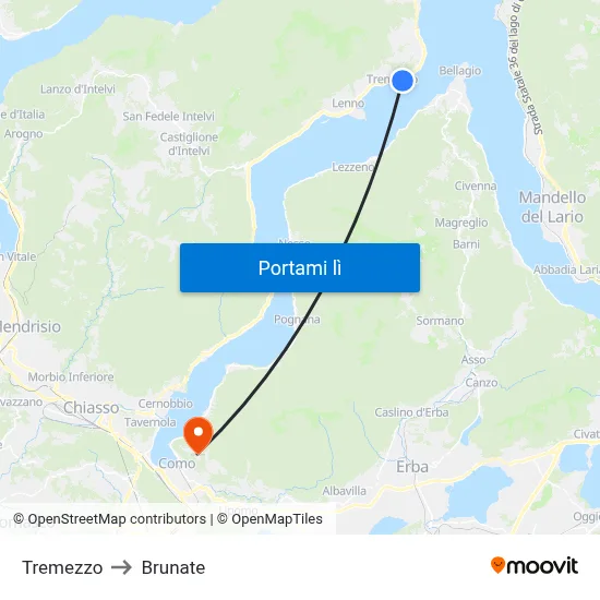 Tremezzo to Brunate map