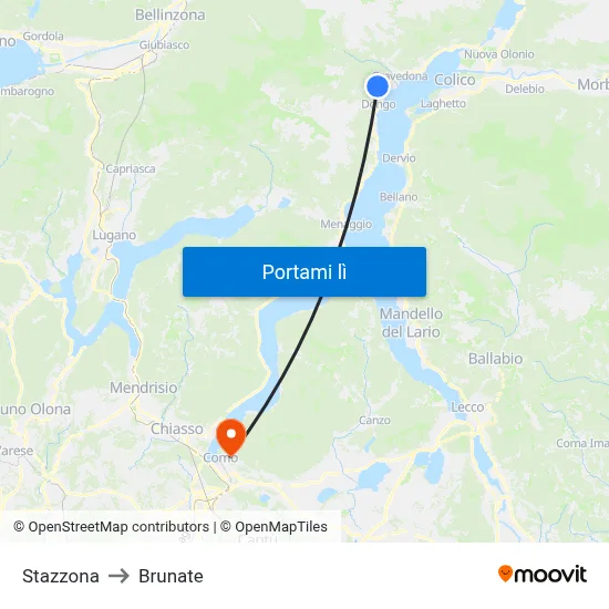 Stazzona to Brunate map