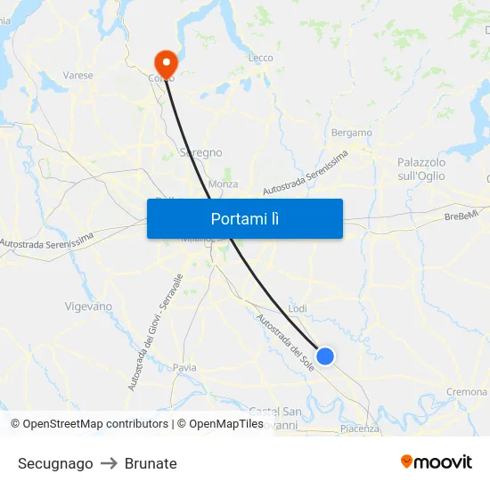 Secugnago to Brunate map