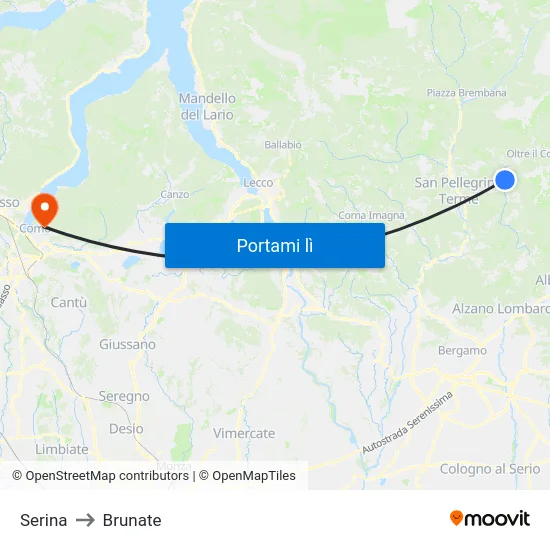 Serina to Brunate map