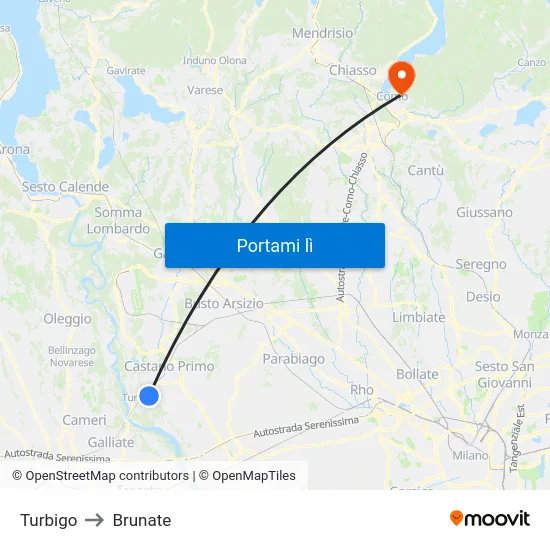 Turbigo to Brunate map