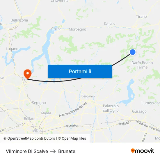Vilminore Di Scalve to Brunate map
