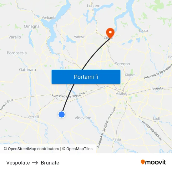 Vespolate to Brunate map