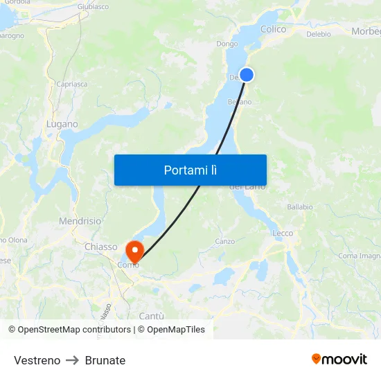 Vestreno to Brunate map