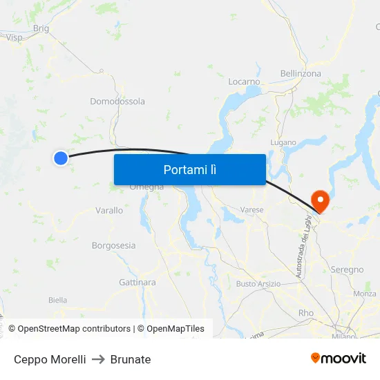 Ceppo Morelli to Brunate map
