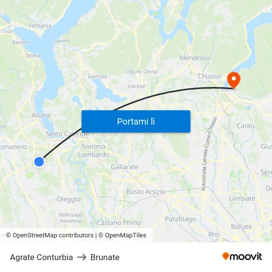 Agrate Conturbia to Brunate map