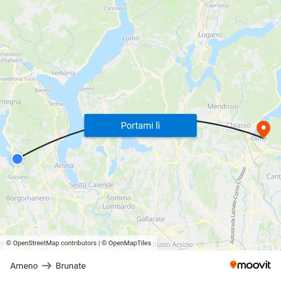 Ameno to Brunate map
