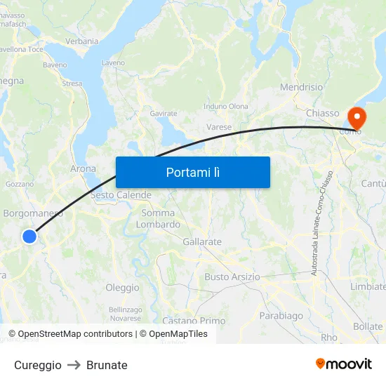 Cureggio to Brunate map