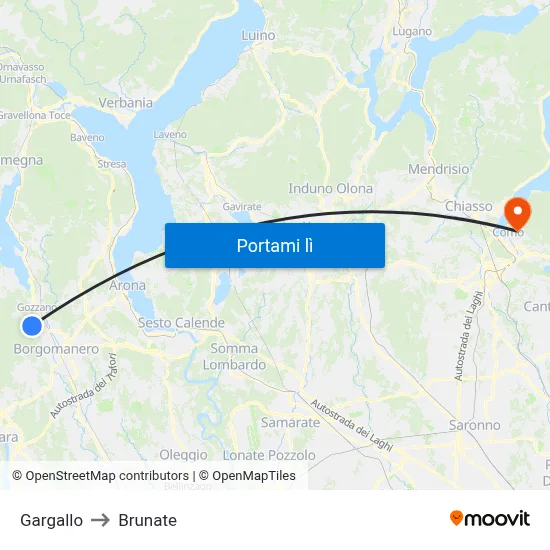 Gargallo to Brunate map