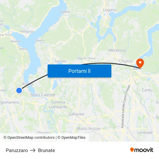 Paruzzaro to Brunate map