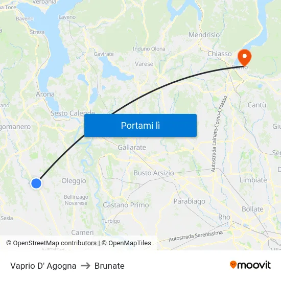 Vaprio D' Agogna to Brunate map