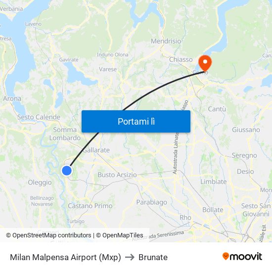 Milan Malpensa Airport (Mxp) to Brunate map