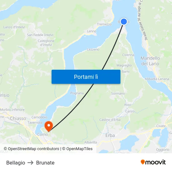 Bellagio to Brunate map