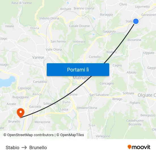 Stabio to Brunello map