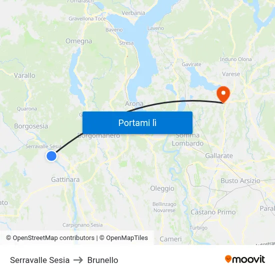 Serravalle Sesia to Brunello map