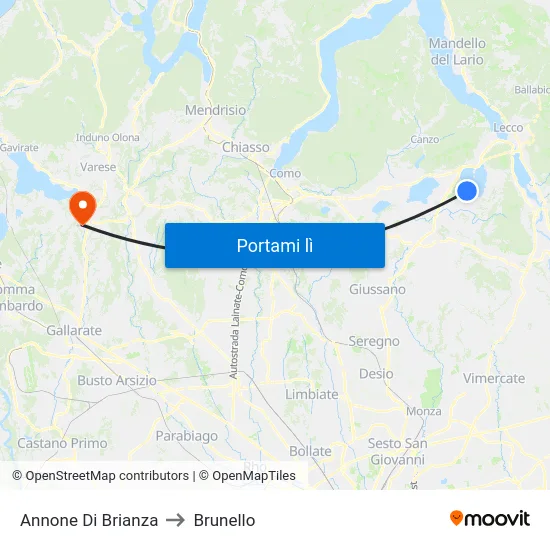 Annone Di Brianza to Brunello map