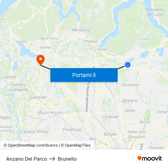 Anzano Del Parco to Brunello map
