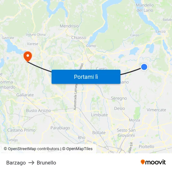 Barzago to Brunello map
