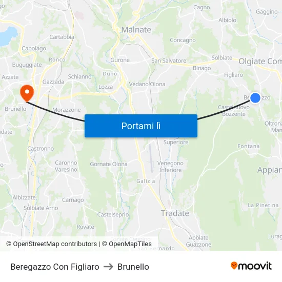 Beregazzo Con Figliaro to Brunello map