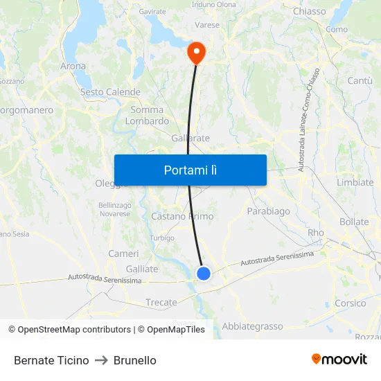 Bernate Ticino to Brunello map