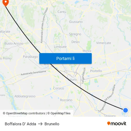 Boffalora D' Adda to Brunello map