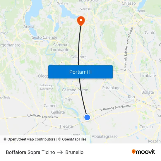 Boffalora Sopra Ticino to Brunello map