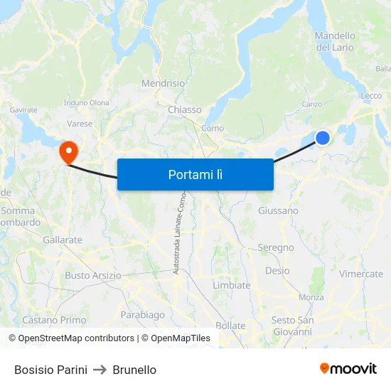 Bosisio Parini to Brunello map