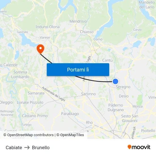 Cabiate to Brunello map