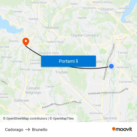 Cadorago to Brunello map