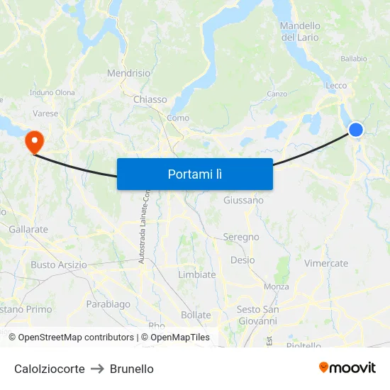 Calolziocorte to Brunello map