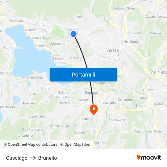 Casciago to Brunello map