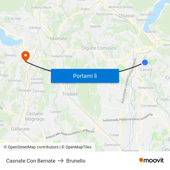 Casnate Con Bernate to Brunello map
