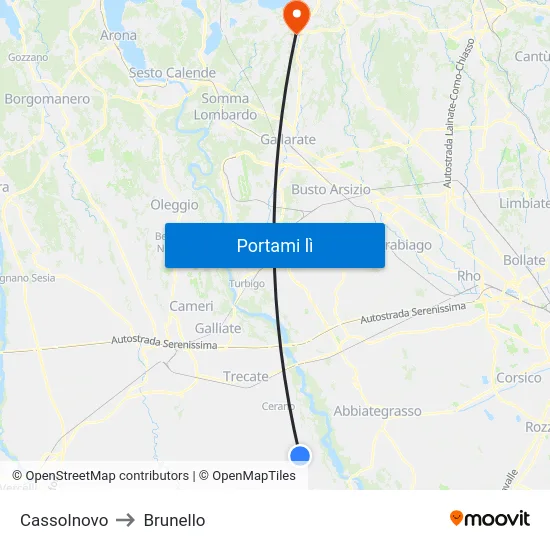 Cassolnovo to Brunello map