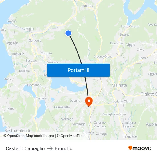 Castello Cabiaglio to Brunello map