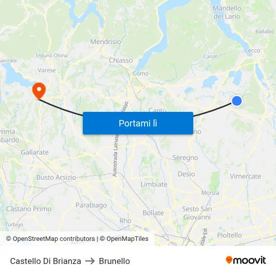 Castello Di Brianza to Brunello map