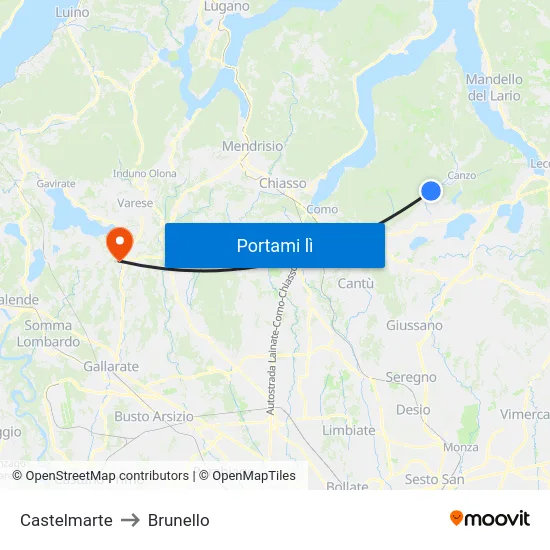 Castelmarte to Brunello map