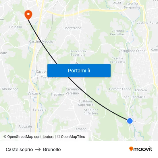 Castelseprio to Brunello map