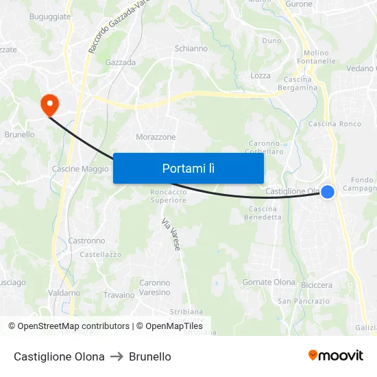Castiglione Olona to Brunello map