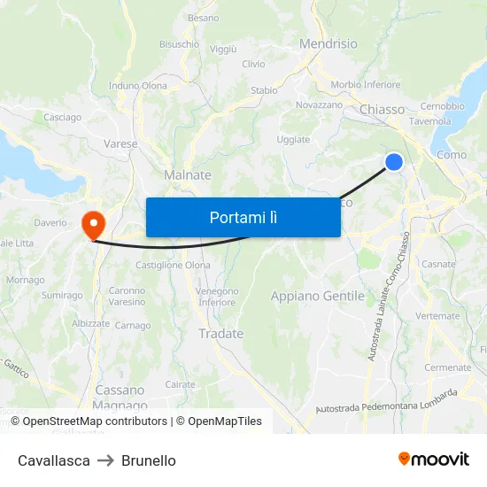 Cavallasca to Brunello map