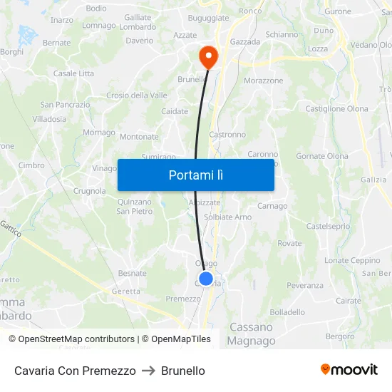 Cavaria Con Premezzo to Brunello map