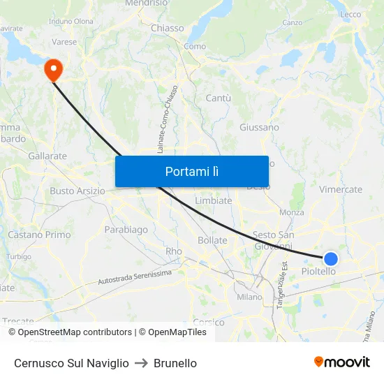 Cernusco Sul Naviglio to Brunello map