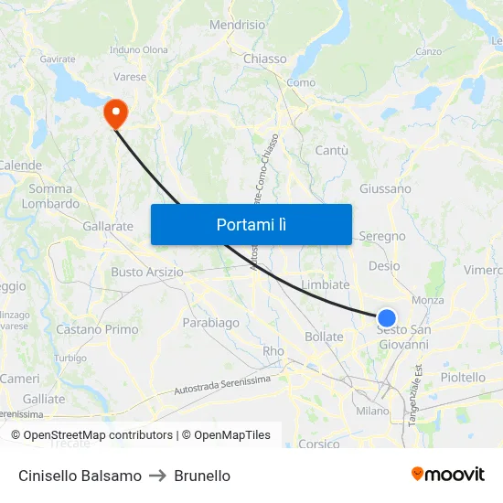 Cinisello Balsamo to Brunello map