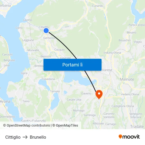 Cittiglio to Brunello map