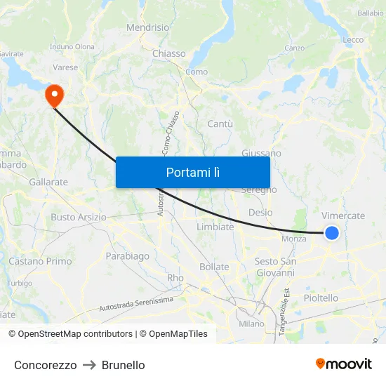 Concorezzo to Brunello map