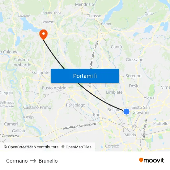 Cormano to Brunello map