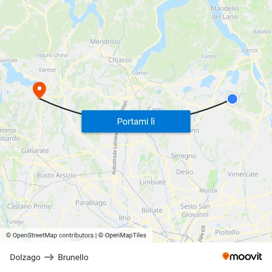 Dolzago to Brunello map