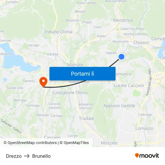 Drezzo to Brunello map